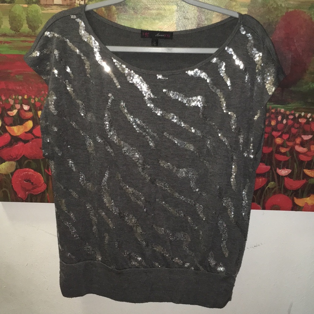 Beautiful grey/sparkly blouse.